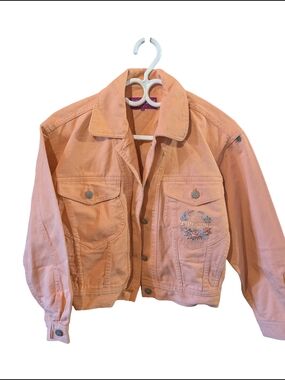 Peach-pink Embroidered Denim Jacket
